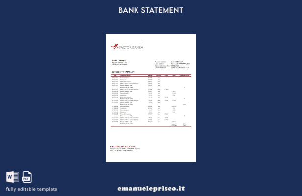 modello word di estratto conto bancario Slovenia Factor Banka in stile verificat